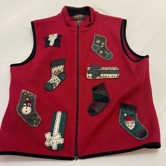 Vintage Woolrich Holiday Red Wool Vest Size Medium - Picture 5 of 7